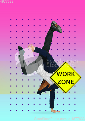 Image of Trendy artwork, modern design with . Contemporary art collage with traffic signs and new senses.