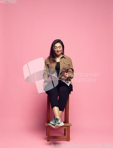 Image of Young caucasian woman in casual wear. Bodypositive female character. plus size businesswoman