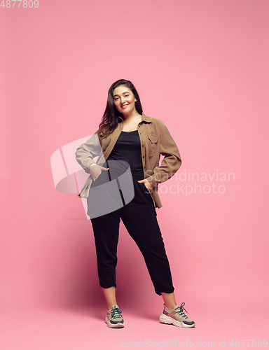 Image of Young caucasian woman in casual wear. Bodypositive female character. plus size businesswoman