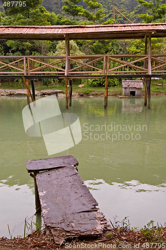 Image of Wood arbor and walk bridge