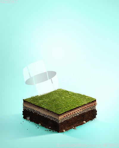 Image of Travel and sport background. IIlustration with cut of the ground and the grass landscape with the cut of the stadium field.