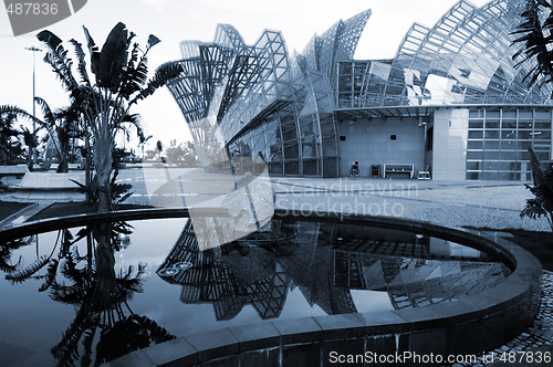 Image of Square of glass constructed lotus pattern