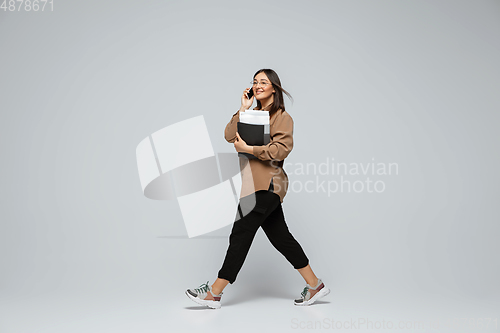 Image of Young caucasian woman in casual wear. Bodypositive female character, plus size businesswoman