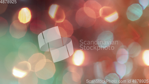 Image of Multicolored defocused bokeh lights background - horizontal wallpaper, poster