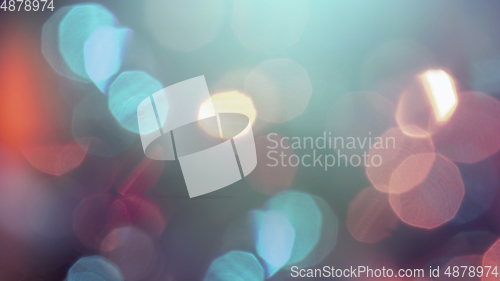 Image of Multicolored defocused bokeh lights background - horizontal wallpaper, poster