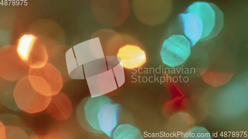 Image of Multicolored defocused bokeh lights background - horizontal wallpaper, poster