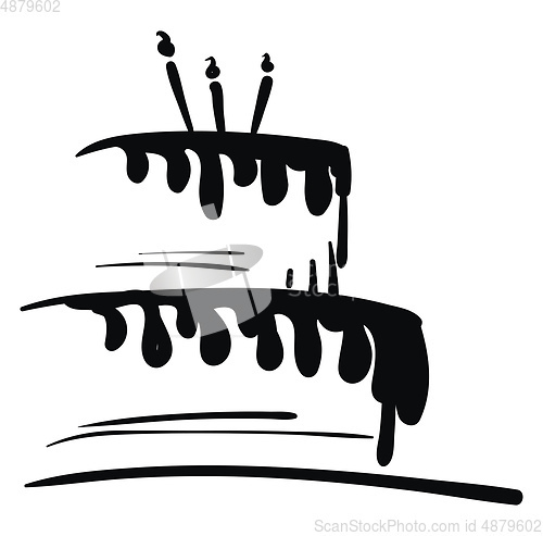 Image of Black and white painting of a birthday celebration cake with can