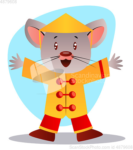 Image of Cartoon mouse in chinese suit vector illustartion on white backg