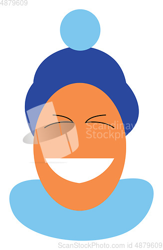 Image of Smiling boy in pompom hat vector or color illustration