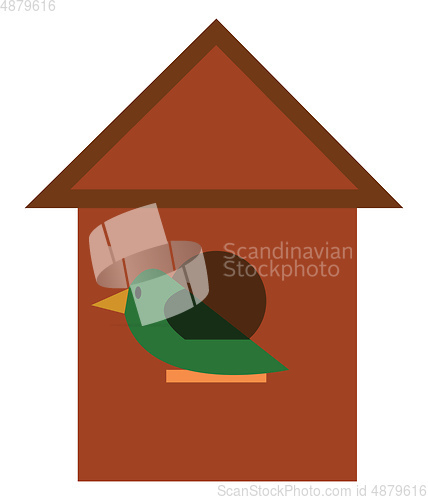 Image of Bird with its wooden nesting box vector or color illustration