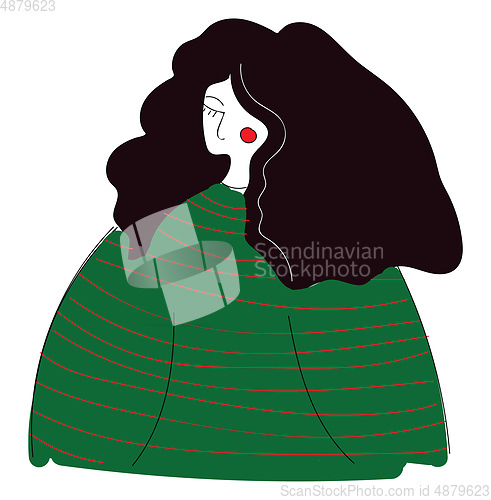 Image of Abstract portrait of a girl with long dark hair in a green sweat