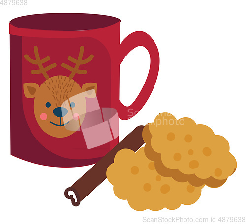 Image of Cup of hot chocolate with cinamon stick and cookiesCup of hot ch