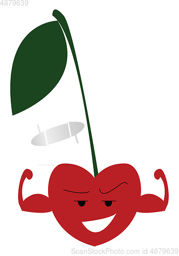 Image of Clipart of a red cherry with strong arms vector or color illustr