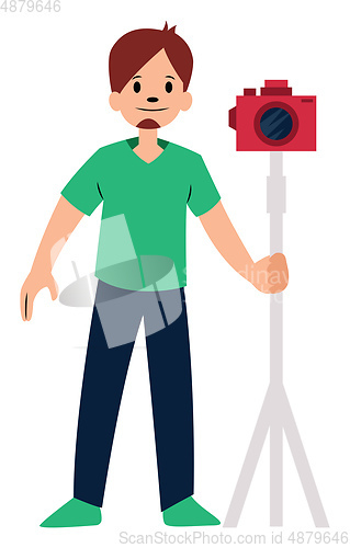 Image of Photographer with red camera character vector illustration on a 