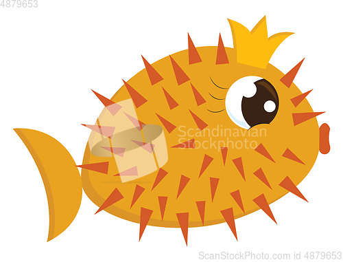 Image of Cartoon of a gorgeous yellow queen fish-hedgehog wearing a crown