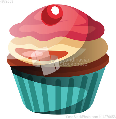 Image of Chocolate cupcake with vanilla and strawberry icingillustration 