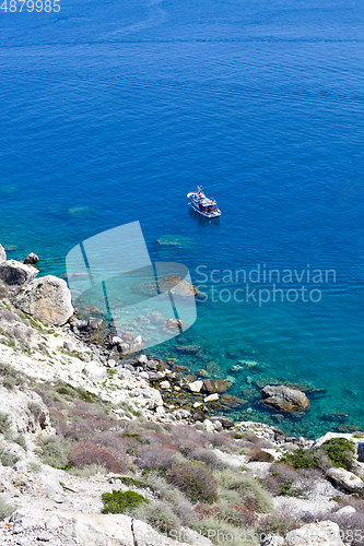 Image of View of the Tremiti Islands. Rock stone coast. San Domino island