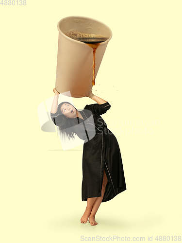 Image of Gas up yourself, filling up with coffee to wake up. Creative artwork.
