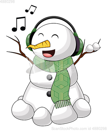 Image of Snowman with headphones illustration vector on white background