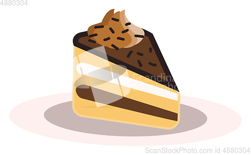 Image of A piece of cake with chocolate topping and sprinkles vector colo