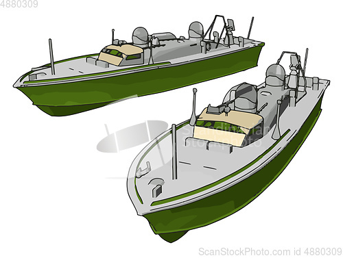 Image of 3D illustration of two green army ships vector illustration on w