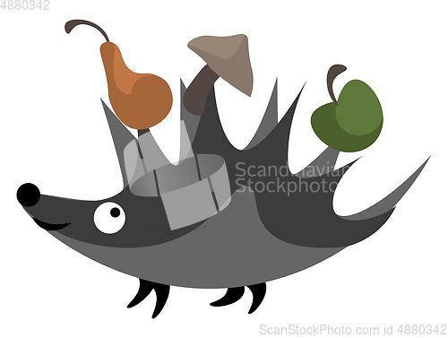 Image of Cartoon funny grey hedgehog with fruits on its spines vector or 
