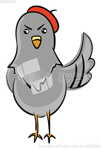 Image of Angry pigeon with red beret illustration color vector on white b