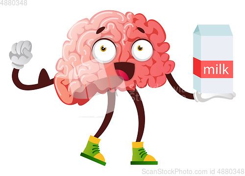 Image of Brain drinking milk, illustration, vector on white background.