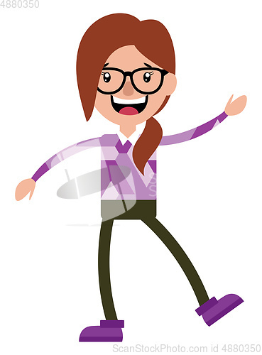 Image of Dance of Happy teenage girl with glasses illustration vector on 