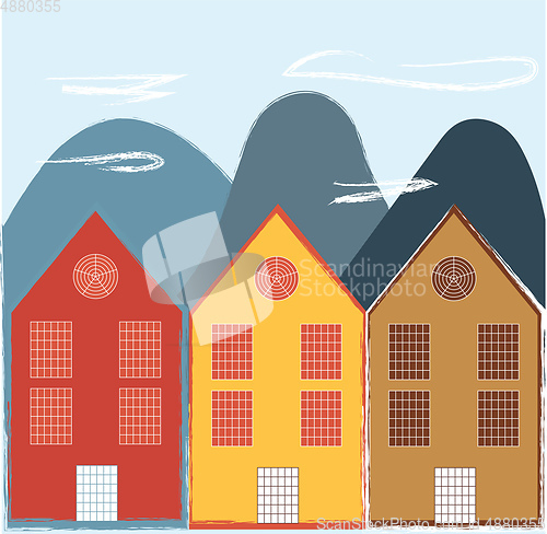 Image of Painting of tall buildings vector or color illustration