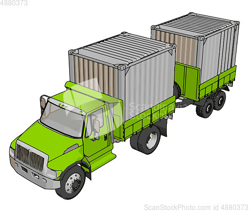 Image of Green container truck with trailer vector illustration on white 