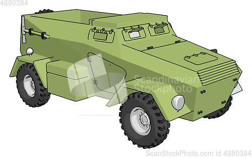 Image of 3D vector illustration on white background of a green armoured m