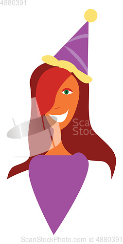 Image of A lady with a birthday hat, vector color illustration.