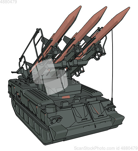 Image of 3D vector illustration on white background of a military missile