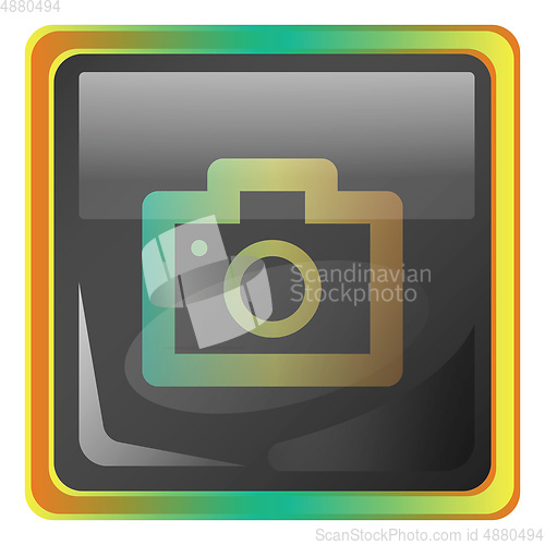 Image of Camera grey square vector icon illustration with yellow and gree