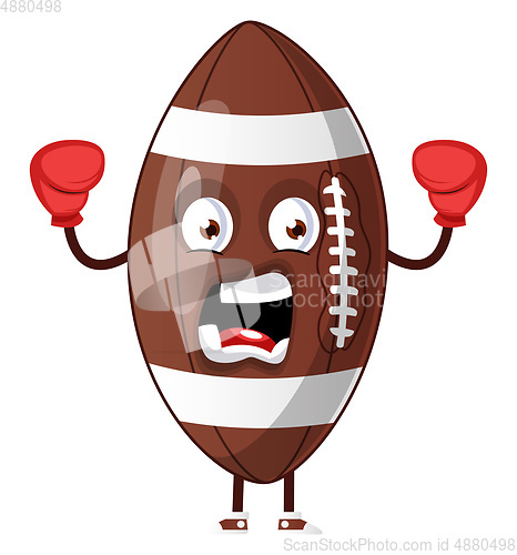 Image of Rugby ball wearing boxing gloves, illustration, vector on white 