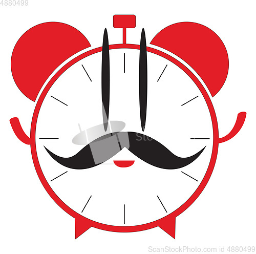 Image of Alarm clock emoji with a long mustache vector or color illustrat