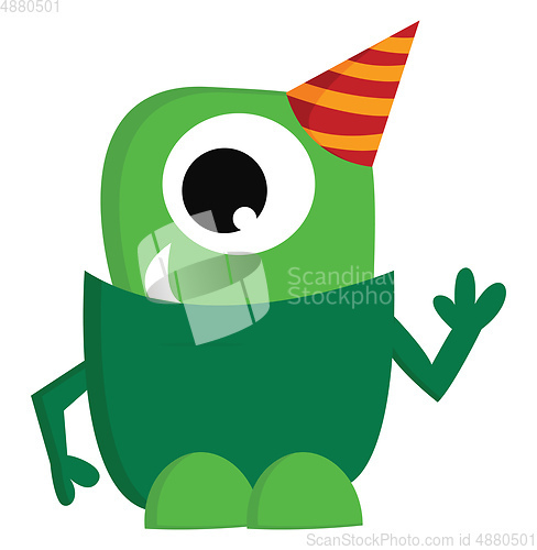 Image of A green monster wearing a party hat vector or color illustration