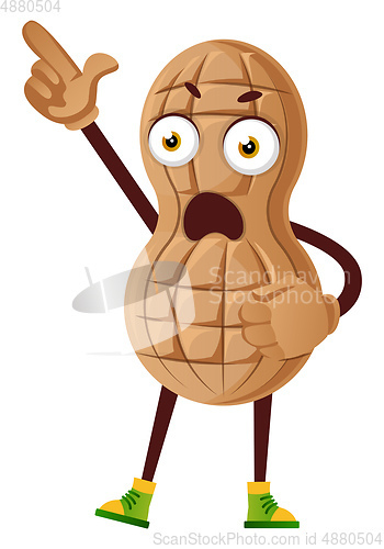 Image of Peanut pointing in the sky, illustration, vector on white backgr