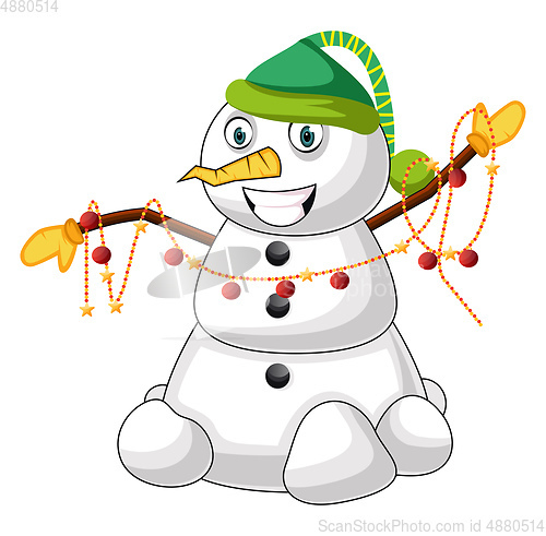 Image of Snowman with green hat illustration vector on white background