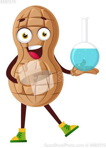 Image of Peanut with chemical tube, illustration, vector on white backgro