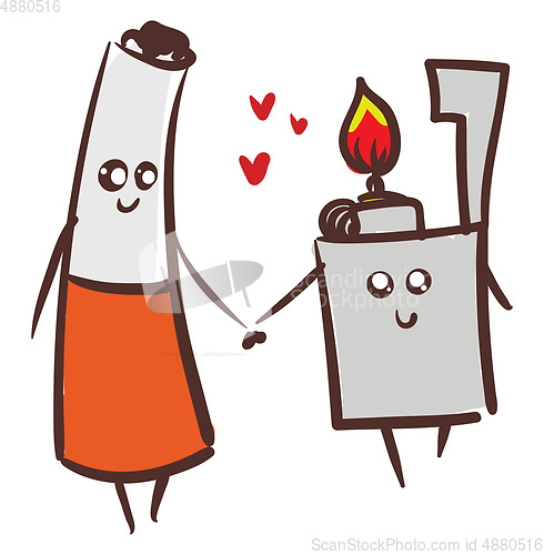 Image of love of cigarette and lighter vector or color illustration