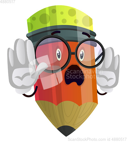 Image of Pencil holding his hands up illustration vector on white backgro
