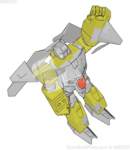 Image of Vector illustration of a grey and yellow robot white background