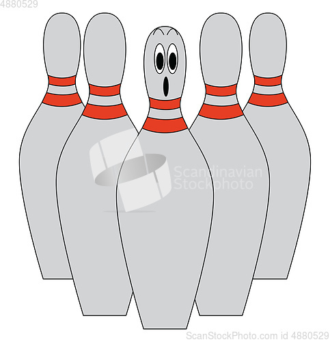 Image of A set of five grey-colored bowling pins vector or color illustra