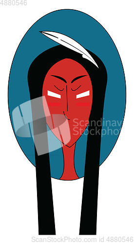 Image of Native American with white feather in his hair vector illustrati