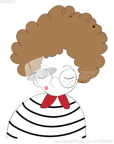 Image of Girl with curly brown hair and round glasses vector illustration