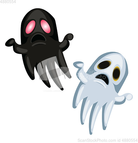 Image of White and black scary halloween ghosts vector illustration on wh