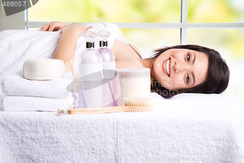 Image of Beautiful asian girl in a spa