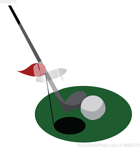 Image of Clipart of golf field with flat hole ball and playing stick vect